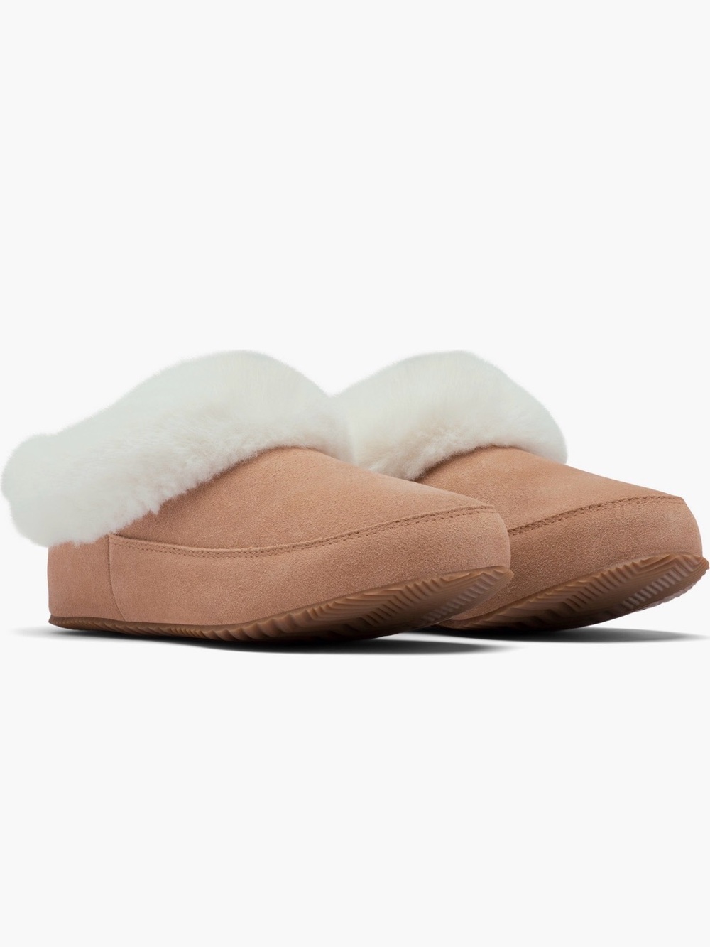 Sorel Women's Shearling-Trim Suede Slippers - Tan and White, NWT, sz 8